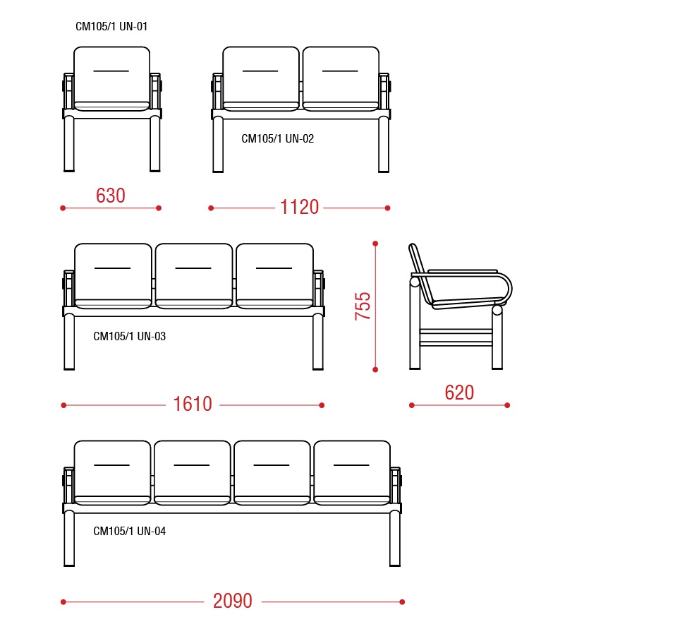 картинка Многоместная секция стульев Троя 3П,4П,5П от Мебельная мода, фото: 2