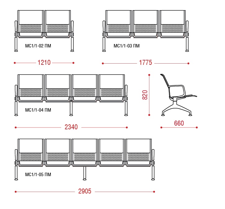 картинка Многоместная секция стульев Флайт+ БП от Мебельная мода, фото: 2